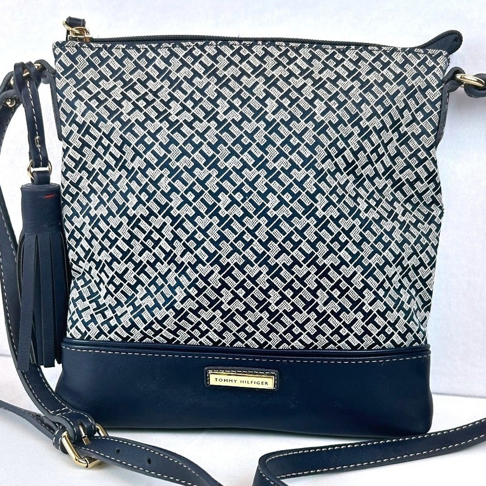 Tommy Hilfiger Navy Signature Monogram Jacquard Crossbody Bag with Tassel